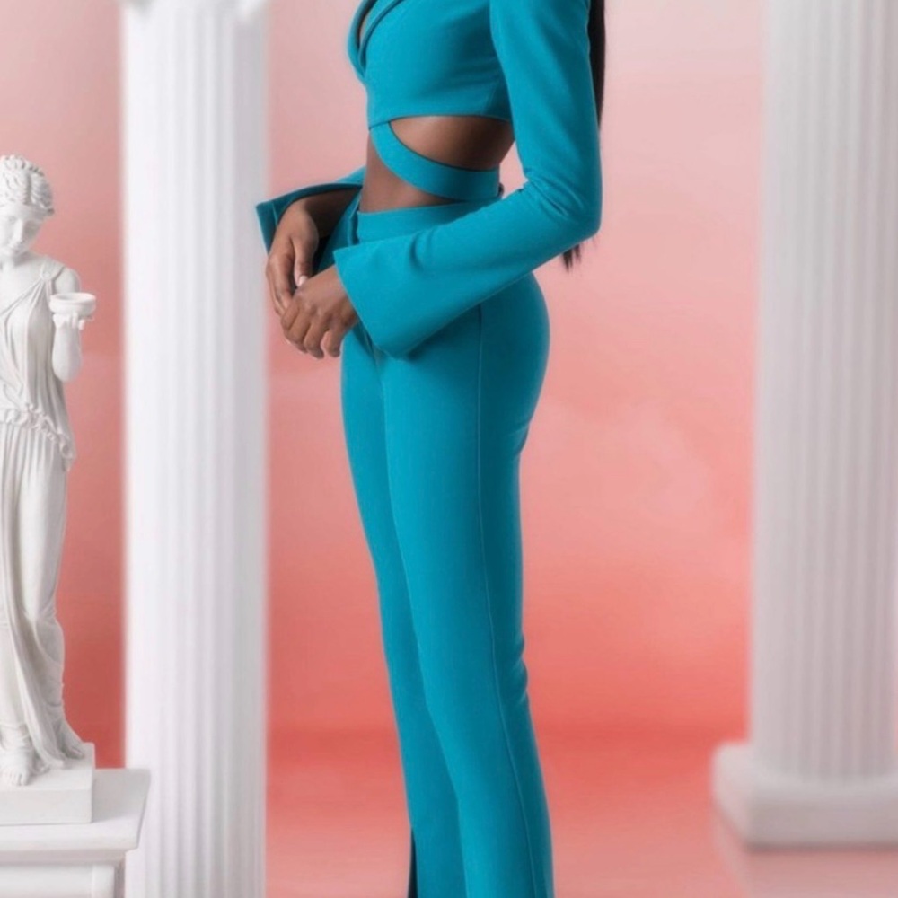Oh Polly Teal High-Waist Tailored Pants